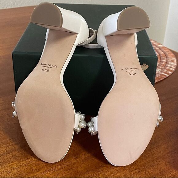 NIB Kate Spade Rosa Pearly Stud Ankle-strap Block Heels Ivory Parchment Size 6.5 - Picture 12 of 13